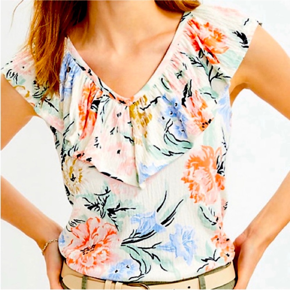 LOFT Multicolor Floral V-Neck Top